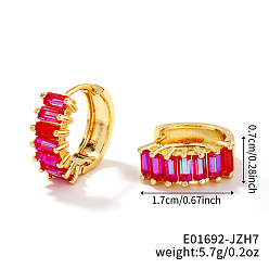 Фиолетовый Латунные прямоугольные серьги-кольца, с кубического циркония, золотые, фиолетовые, 17x7 мм