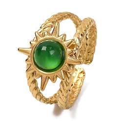 Зеленый агат Круглые перстни из натурального зеленого оникса и агата, солнечно-золотистый тон 304 манжеты из нержавеющей стали для женщин, 9.5 мм, внутренний диаметр: регулируемый