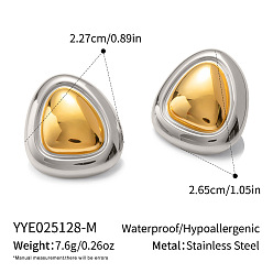 Золотой & Серебряный 304 двухцветные треугольные серьги-гвоздики из нержавеющей стали, золотой и серебряный, 26.5x22.7 мм