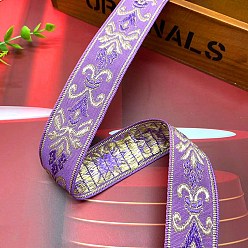 Violet Polyester Embroidery Ancient Hanfu Lace Ribbon, Flower Pattern, Violet, 1-1/8 inch(30mm)