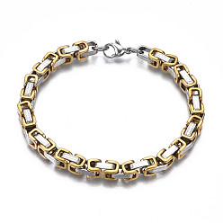 Real 18K Gold Plated Ion Plating(IP) Two Tone 201 Stainless Steel Byzantine Chain Bracelet for Men Women, Nickel Free, Real 18K Gold Plated, 8-7/8 inch(22.5cm)