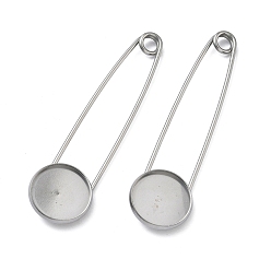 Нержавеющая Сталь Цвет 304 Основание для броши из нержавеющей стали в виде английской булавки, с плоскими круглыми подушечками, цвет нержавеющей стали, 77x19.5x6 мм, отверстие : 5 мм, Размер лотка: 18 мм