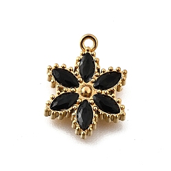 Черный 304 подвески из нержавеющей стали с микропаве из кубического циркония, цветок, ионное покрытие (ip), реальный 18 k позолоченный, чёрные, 15x11.5x2.5 мм, отверстие : 1.2 мм