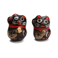 Черный Фарфоровые бусины ручной работы, ручная роспись, Maneki Neko, чёрные, 19x15.5x12 мм, отверстие : 1.8 мм
