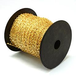 Goldenrod Silver Lined Transparent Bugle Bead Cords, with Polyester Cords, with Random Color Spools and Nylon Cords, Round Hole, Goldenrod, 1.5~3x1.5~2mm, about 100yards/roll(300 feet/roll)