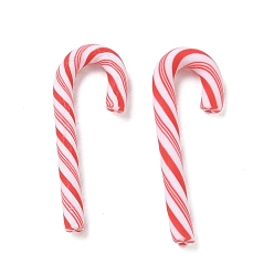 Red Handmade Polymer Clay Beads, No Hole/Undrilled, Christmas Candy Cane, Red, 30~32x11~12x3mm