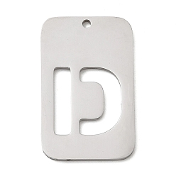 Letter D 304 подвески из нержавеющей стали, прямоугольник с буквой, цвет нержавеющей стали, Буква D, 33x20x1.5 мм, отверстие : 1.8 мм