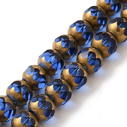 Королевский синий Прозрачные стеклянные бусины гальваническим пряди, половина золотым покрытием, граненые, круглые, королевский синий, 8 мм, отверстие : 1 мм, около 40 шт / нитка, 11.42 дюйм (29 см)