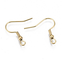 Golden 304 Stainless Steel Earring Hooks, Ear Wire, with Horizontal Loop, Cadmium Free & Nickel Free & Lead Free, Golden, 20~22x22mm, Hole: 2mm, 21 Gauge, Pin: 0.7mm