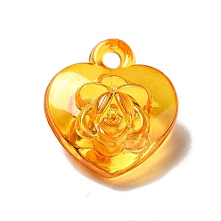 Золотистый Прозрачные акриловые подвески, сердце с розовым шармом, на день Святого Валентина, золотые, 23x21x11 мм, отверстие : 2.5 мм, Около 300 шт / 500 г