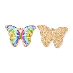 Colorful Light Gold Tone Alloy Enamel Pendants, Cadmium Free & Lead Free, Butterfly Charm, Colorful, 16x22x1.5mm, Hole: 2x1.5mm