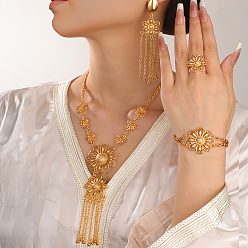 Золотой Роскошный сплав браслетов, сережек, ожерелий и колец с кисточками для свадебной вечеринки невесты, золотые