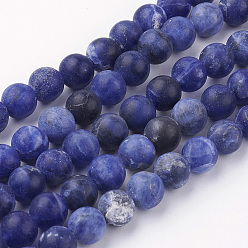 Sodalite Natural Sodalite Bead Strands, Round, Grade A, Frosted, 8~8.5mm, Hole: 1mm, about 45~47pcs/strand, 14.9 inch(38cm)