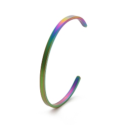 Rainbow Color Ионное покрытие (IP) 304 браслеты-манжеты из нержавеющей стали для женщин, Радуга цветов, внутренний диаметр: 2-1/2x2 дюйм (6.1~6.5x5.1 см)