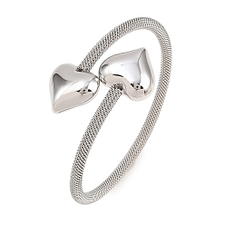 Нержавеющая Сталь Цвет 304 Браслеты-цепочки из нержавеющей стали для женщин, сердце, цвет нержавеющей стали, внутренний диаметр: 2.20 дюйм (5.6 см)