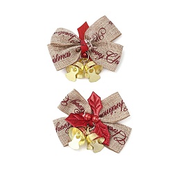 Red Christmas Polyester Bowknot Ornament Accessories, with Iron Bell, PVC Findings, Golden, Red, 47~48x52x13.5mm