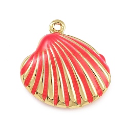 Светло-Вишневый Латунь эмаль подвески, подвески в форме ракушек, стойки покрытие, долговечный, без кадмия и без свинца, реальный 18 k позолоченный, светло-вишневый, 19x19.5x7 мм, отверстие : 1 мм