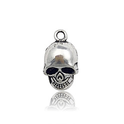 Skull Halloween Theme Tibetan Style Alloy Pendants, Antique Silver, Skull, 18x9mm