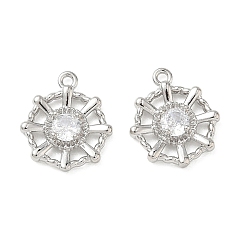 Платина Латунные микропаве прозрачные кубические цирконии круглые полые подвески, подвески для якоря и руля, платина, 15x13x3 мм, отверстие : 1.2 мм