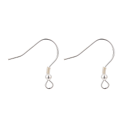 Silver 925 Sterling Silver Earring Hooks, with 925 Stamp, Silver, 17x19mm, Hole: 1.5mm, 22 Gauge, Pin: 0.6mm