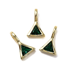 Зеленый Треугольник латуни микро проложить кубических прелести диоксида циркония, стойки покрытие, долговечный, без кадмия и без свинца, золотые, зелёные, 11.5x7.5x4.5 мм, отверстие : 4x2.5 мм