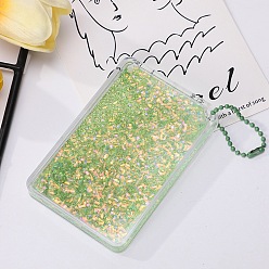 Light Green Rectangle Acrylic Quicksand Keychain, Glitter Chasing Pendant Decorations Sticker Keychain, with Ball Chains, Light Green, 9x6cm