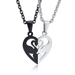 Swan Stainless Steel Couple Pendants, Split Heart Charm for Valentine's Day, Swan, 29.7x28mm