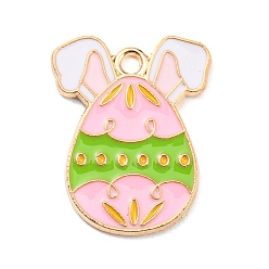 Pink Easter Alloy Enamel Pendants, Golden, Egg with Rabbit Ear Charm, Pink, 22x17x1.5mm, Hole: 2mm