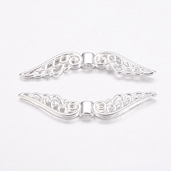 Silver Tibetan Style Beads, Lead Free & Nickel Free & Cadmium Free, Wing, Silver Color Plated, Size: about 12mm long, 52mm wide, 4mm thick, hole: 2mm
