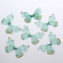 Medium Aquamarine Atificial Craft Chiffon 2 Layer Butterfly Wing, Handmade Organza 3D Butterfly Wings, Gradient Color, Ornament Accessories, Medium Aquamarine, 40x32mm