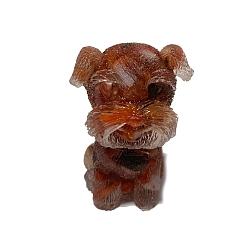Red Agate Resin Dog Display Decoration, with Natural Red Agate Chips inside Statues for Home Office Decorations, 25x30x40mm