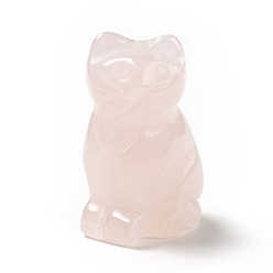 Розовый Кварц Украшение дисплея скульптуры из натурального розового кварца, для домашнего офисного стола, кошка, 38.5~40x25~28x18~19 мм