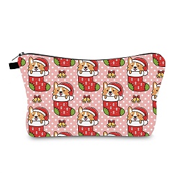 Christmas Socking Christmas Polyester Waterpoof Makeup Storage Bag, Multi-functional Travel Toilet Bag, Clutch Bag with Zipper for Women, Christmas Socking, 22x13.5cm