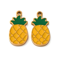Ананас 304 подвески из нержавеющей стали, с эмалью, ионное покрытие (ip), фрукты, ананас, 13.7x7x1.5 мм