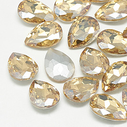 Light Colorado Topaz Pointed Back Glass Rhinestone Cabochons, Back Plated, Faceted, teardrop, Light Colorado Topaz, 18x13x5mm