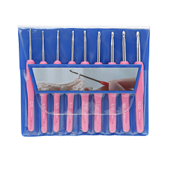Pink 9Pcs PVC Handle Aluminium Head Crochet Hooks, Handmade Knitting Tools, Pink, Packing: 150x175mm