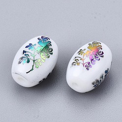 Colorful Electroplate Glass Beads, Barrel with Flower Pattern, Colorful, 11x8mm, Hole: 1.2mm, about 200pcs/bag
