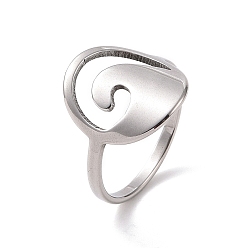 Stainless Steel Color 201 Stainless Steel Oval with Wave Finger Ring, Hollow Wide Ring for Women, Stainless Steel Color, US Size 6 1/2(16.9mm)