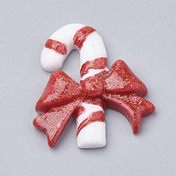 Red Resin Decoden Cabochons, with Glitter Powders, Candy Cane, Imitation Food, Red, 28x24x6mm