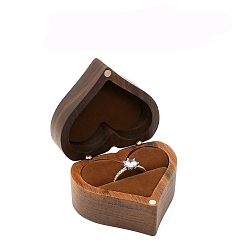 Camel Wooden Love Heart Ring Storage Boxes, with Magnetic Clasps & Velvet Inside, Camel, 6.5x6x3.5cm