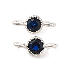 Midnight Blue 925 Sterling Silver Pave Cubic Zirconia Connector Charms, Half Round Links with 925 Stamp, Silver Color Plated, Midnight Blue, 8.5x3.5x2.5mm, Hole: 1.5mm