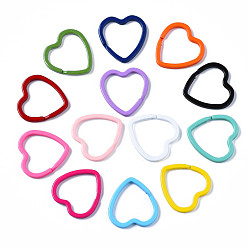 Mixed Color Spray Painted Iron Split Key Rings, Keychain Clasp Findings, Heart, Mixed Color, 31x30.5x3mm, Inner Diameter: 23x25mm