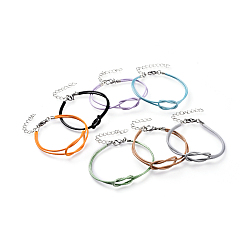 Mixed Color Korean Waxed Polyester Cord Bracelets, with Iron Extender Chain and 304 Stainless Steel Lobster Claw Clasps, Mixed Color, 7-5/8 inch(19.5cm)