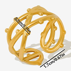 Золотой 304 минималистичные двухслойные перекрещивающиеся открытые манжеты из нержавеющей стали для женщин, золотые, 17x9 мм, размер США 6 (16.5 мм)