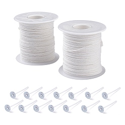 White Eco-Friendly Candle Wick, 18-Ply, with Iron Candle Wick Base, White, Candle Wick: 2x0.5mm, about 61m/roll, 2rolls/set, Candle Wick Base: 12.5x4mm, 100pcs/set