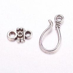 Antique Silver Tibetan Style Hook and Eye Clasps, Lead Free, Cadmium Free and Nickel Free, Bowknot, Antique Silver Color, 24x11x14mm, Hole: 3.5mm