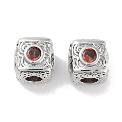 Шоколадный Латунные микро проложить кубического циркония бусы, платина, кубические, цвет шоколада, 7.5x7.5x7.5 мм, отверстие : 3 мм