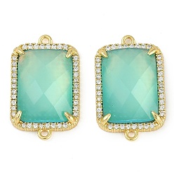 Средний Аквамарин Стойка металлическая латунная микропрофилированная кубическая циркония подвески, cmолой, без свинца и без кадмия, долговечный, реальный 18 k позолоченный, прямоугольные, средний аквамарин, 26x16.5x7 мм, отверстие : 1.4 мм
