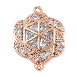 Розовое Золото Стойка покрытие латунь прозрачный кубический цирконий цветок соединительные подвески, долговечный, без свинца и без кадмия, розовое золото , 24x17.5x5 мм, отверстие : 1.2 мм