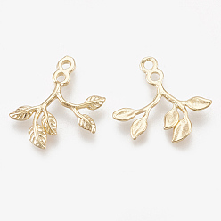 Real 18K Gold Plated Brass Charms, Real 18K Gold Plated, Leafy Branches, 14.5x13.5x1.5mm, Hole: 1.2mm